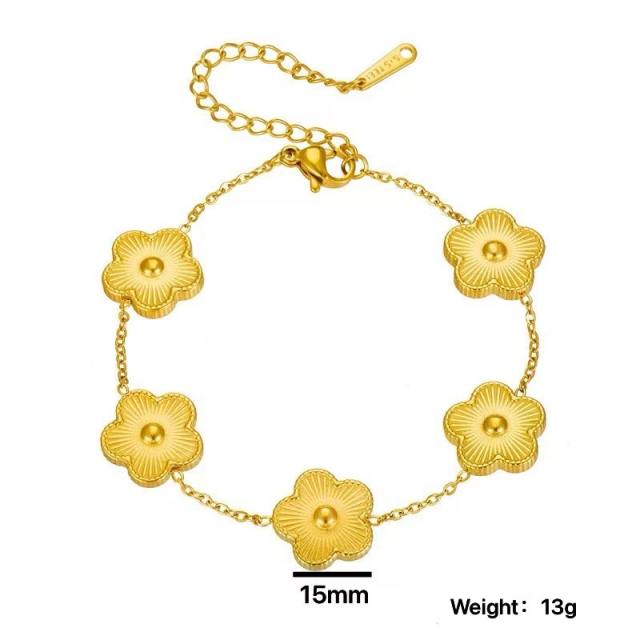 Concise laser plum blossoom gold silver color stainless steel necklace set