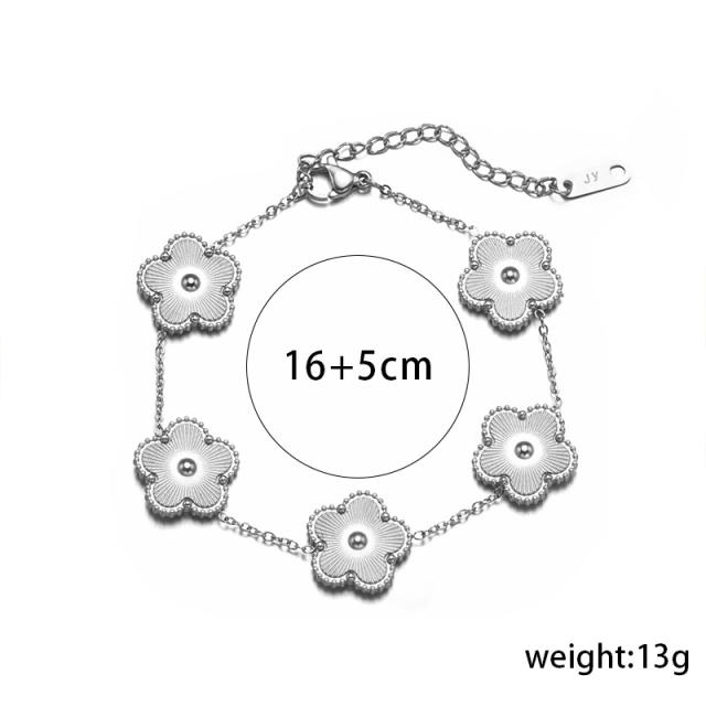Concise laser plum blossoom gold silver color stainless steel necklace set