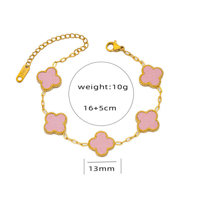 Classic colorful lucky clover stainless steel bracelet