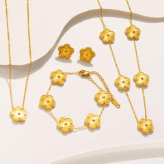 Concise laser plum blossoom gold silver color stainless steel necklace set