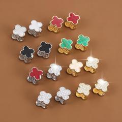925 needle colorful clover double side earrings