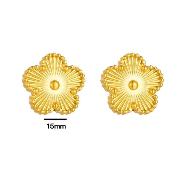 Concise laser plum blossoom gold silver color stainless steel necklace set