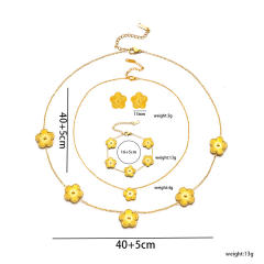 Concise laser plum blossoom gold silver color stainless steel necklace set