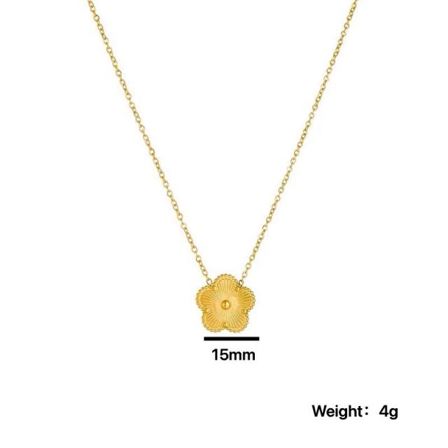 Concise laser plum blossoom gold silver color stainless steel necklace set
