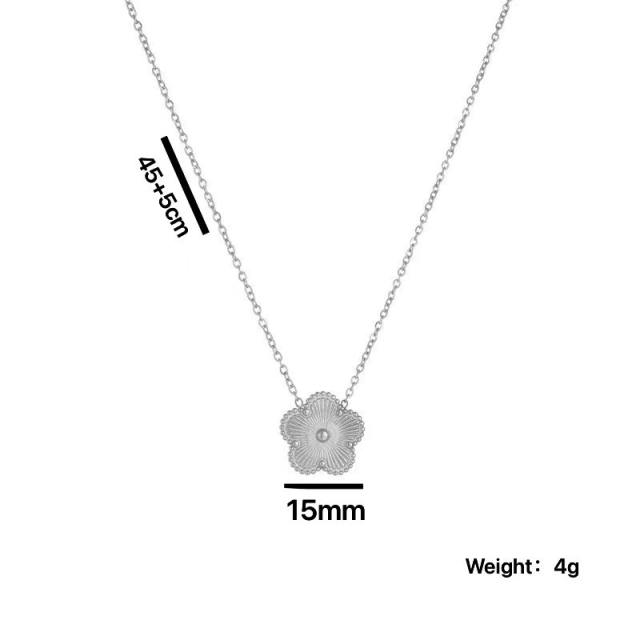 Concise laser plum blossoom gold silver color stainless steel necklace set