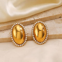 Chunky oval shape diamond stainless steel studs earrings