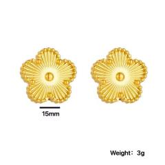 Concise laser plum blossoom gold silver color stainless steel necklace set