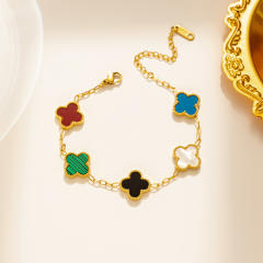 Classic colorful lucky clover stainless steel bracelet