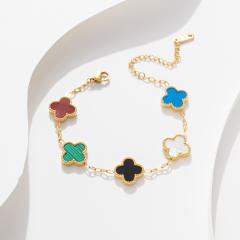 Classic colorful lucky clover stainless steel bracelet