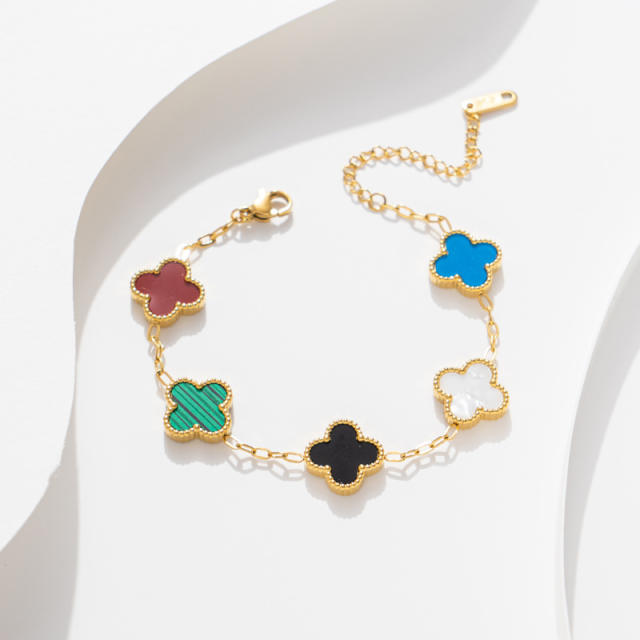 Classic colorful lucky clover stainless steel bracelet