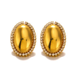 Chunky oval shape diamond stainless steel studs earrings