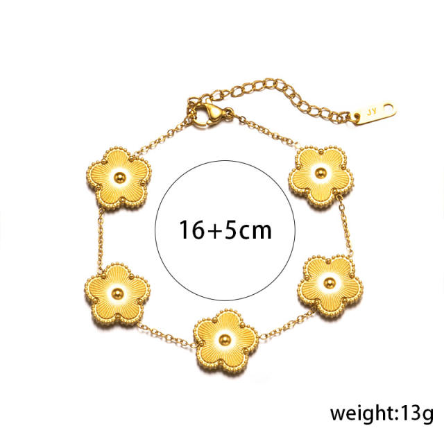Concise laser plum blossoom gold silver color stainless steel necklace set