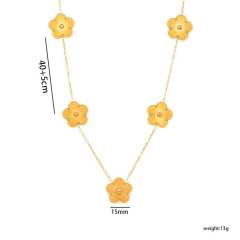 Concise laser plum blossoom gold silver color stainless steel necklace set