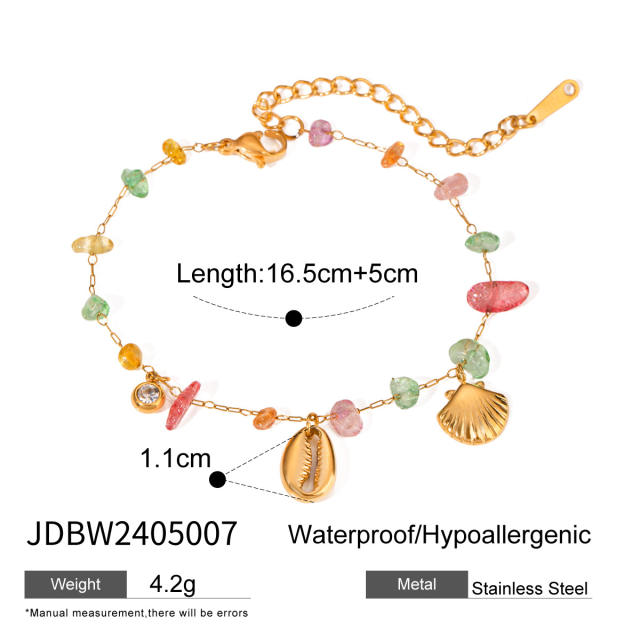18KG summer colorful natural stone shell pendnat stainless steel necklace set