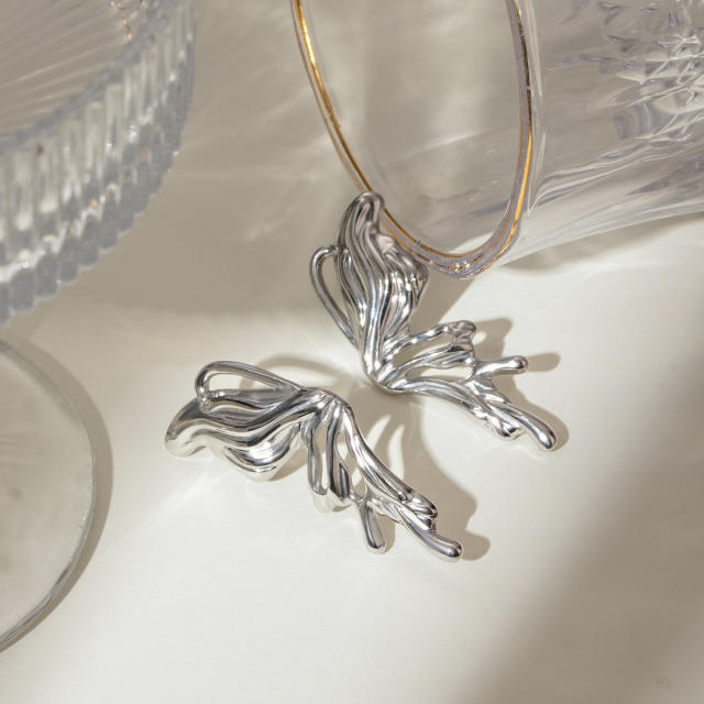 Y2K gothic trend silver butterfly stainless steel earrings