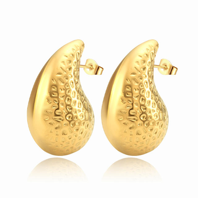 18KG hollow out chunky waterdrop stainless steel earrings collection