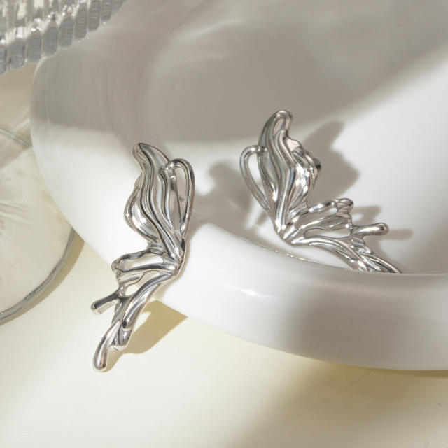Y2K gothic trend silver butterfly stainless steel earrings