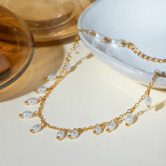 Summer 18KG pearl bead tassel stainless steel anklet