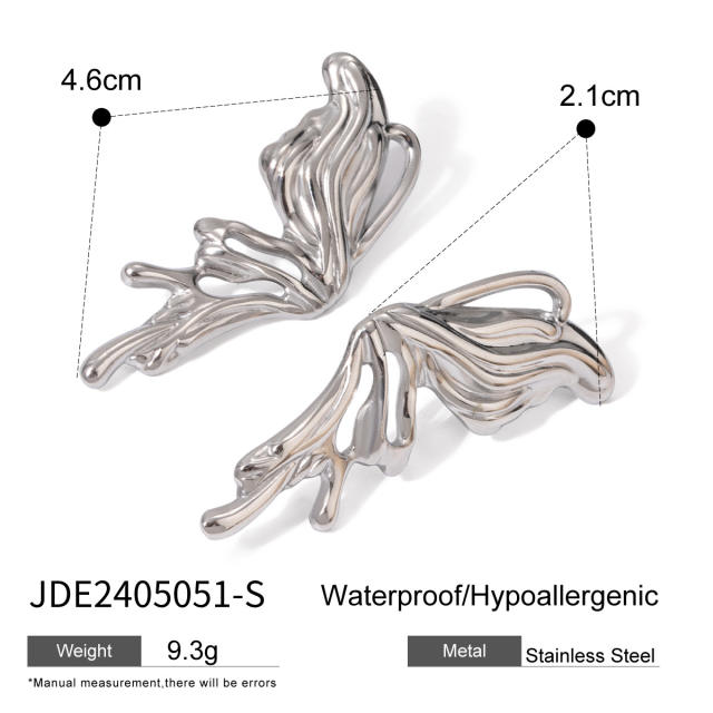 Y2K gothic trend silver butterfly stainless steel earrings