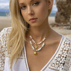 Boho colorful puka shell stainless steel starfish shell pendant necklace