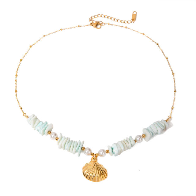 Boho colorful puka shell stainless steel starfish shell pendant necklace