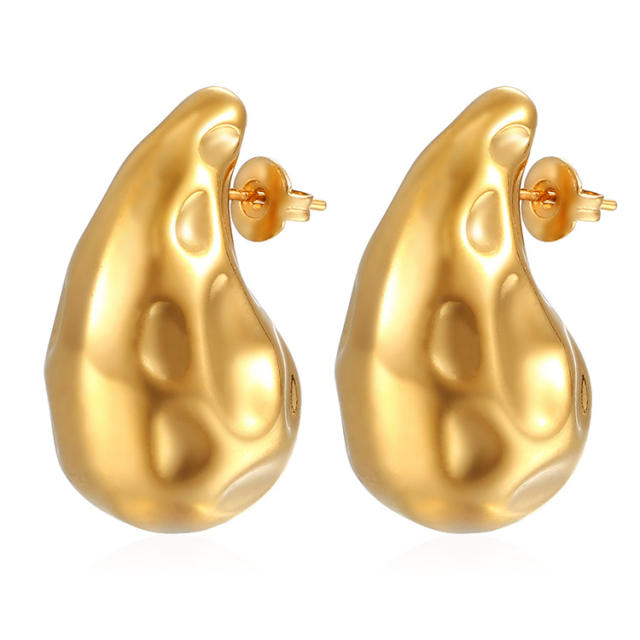18KG hollow out chunky waterdrop stainless steel earrings collection