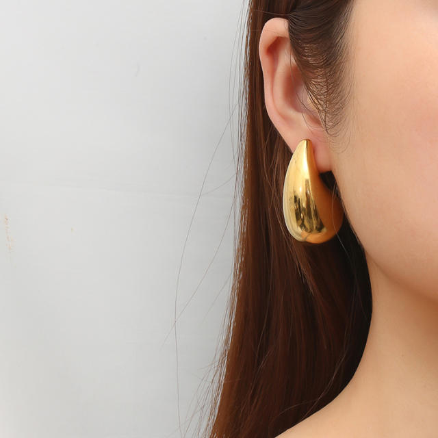 18KG hollow out chunky waterdrop stainless steel earrings collection