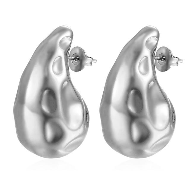 18KG hollow out chunky waterdrop stainless steel earrings collection