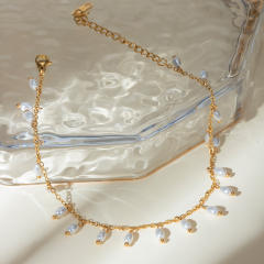 Summer 18KG pearl bead tassel stainless steel anklet