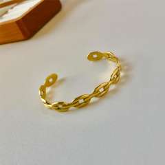 Hot sale gold color clover hollow out stainless steel cuff bangle