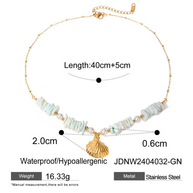 Boho colorful puka shell stainless steel starfish shell pendant necklace