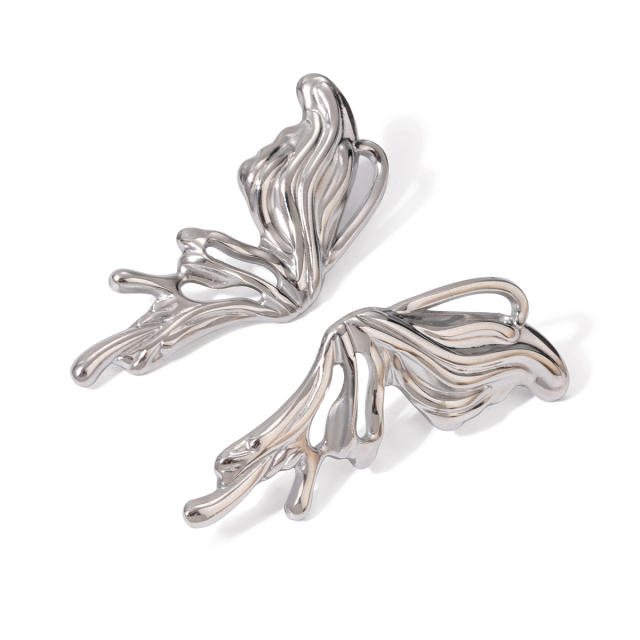 Y2K gothic trend silver butterfly stainless steel earrings