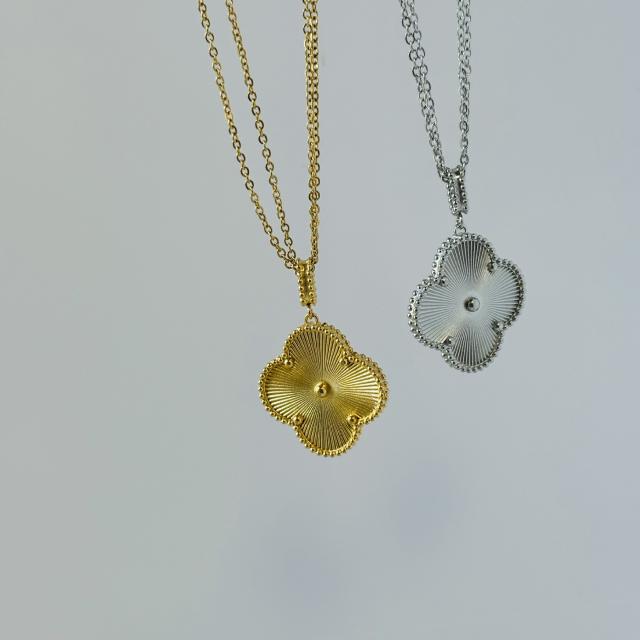 26mm Laser clover pendant stainless steel dainty necklace