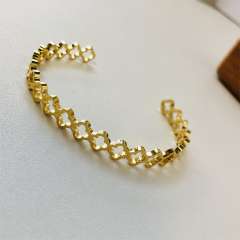 Hot sale gold color clover hollow out stainless steel cuff bangle