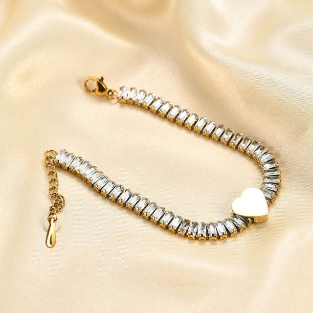 Concise heart symbol tennis chain stainless steel bracelet