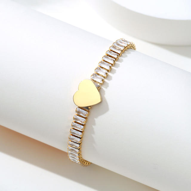 Concise heart symbol tennis chain stainless steel bracelet