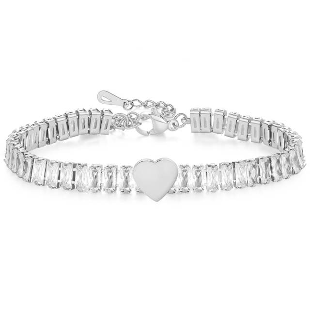 Concise heart symbol tennis chain stainless steel bracelet