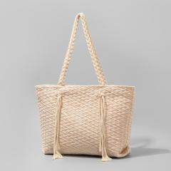 Casual rope tassel canvas beach tote bag
