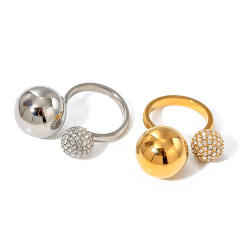 18KG chunky ball bead diamond stainless steel finger rings