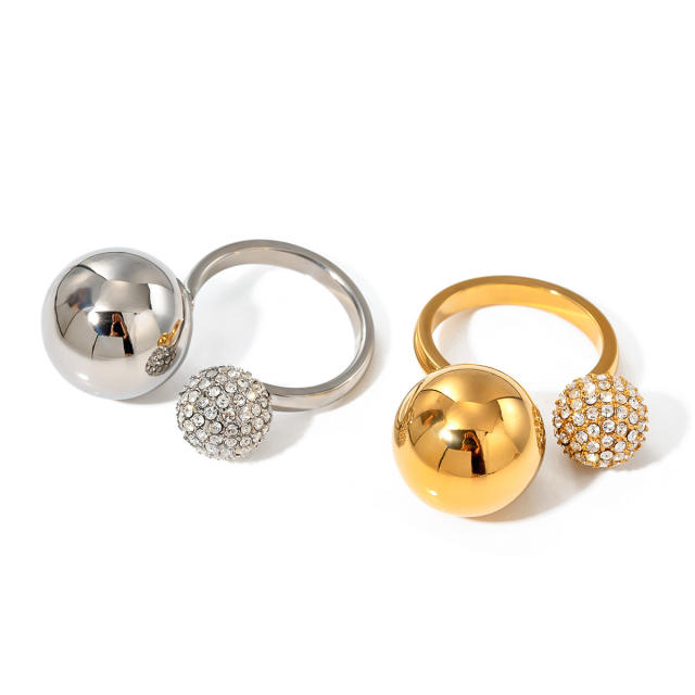 18KG chunky ball bead diamond stainless steel finger rings