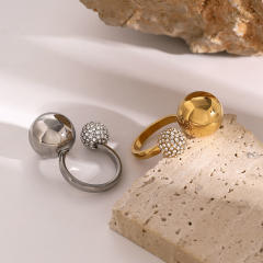 18KG chunky ball bead diamond stainless steel finger rings