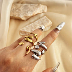 3pcs set chunky waterdrop design stainless steel finger rings