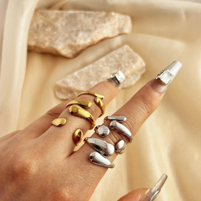 3pcs set chunky waterdrop design stainless steel finger rings