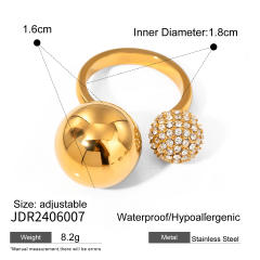 18KG chunky ball bead diamond stainless steel finger rings