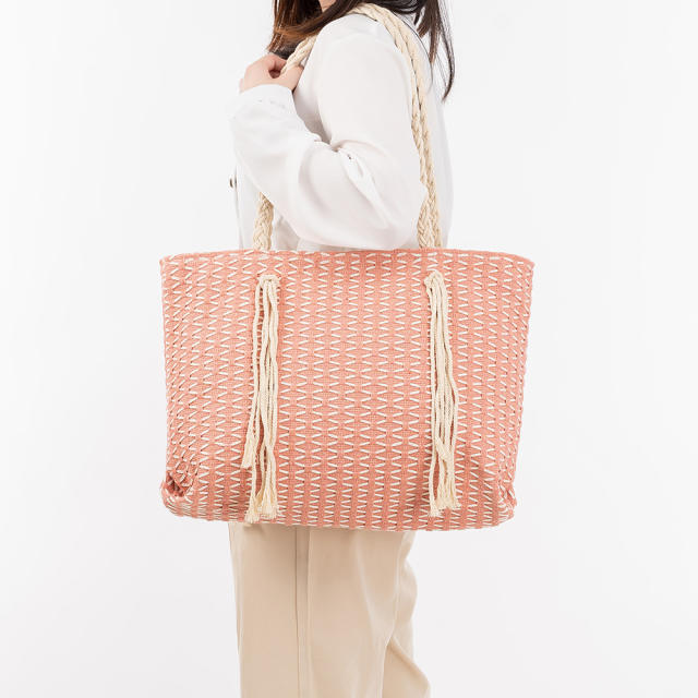 Casual rope tassel canvas beach tote bag