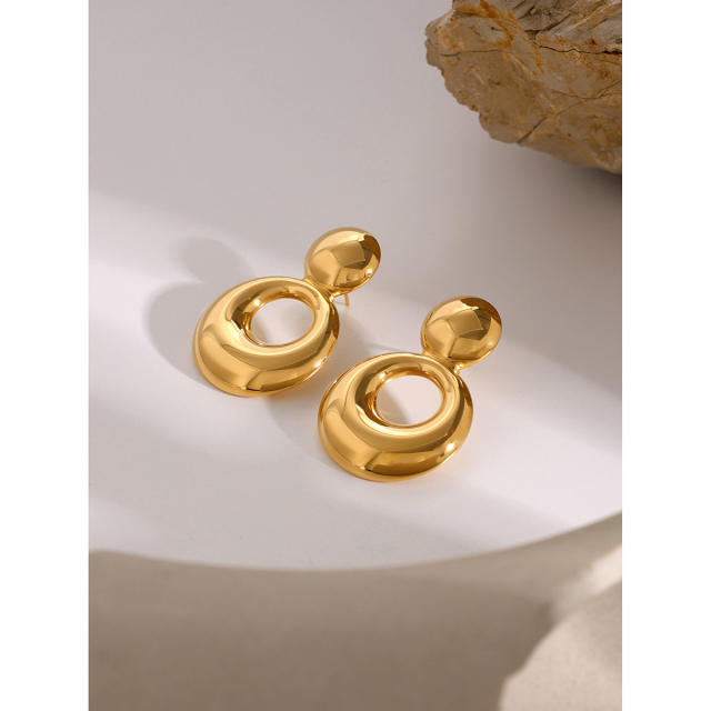 18KG chunky circle dangle stainless steel earrings