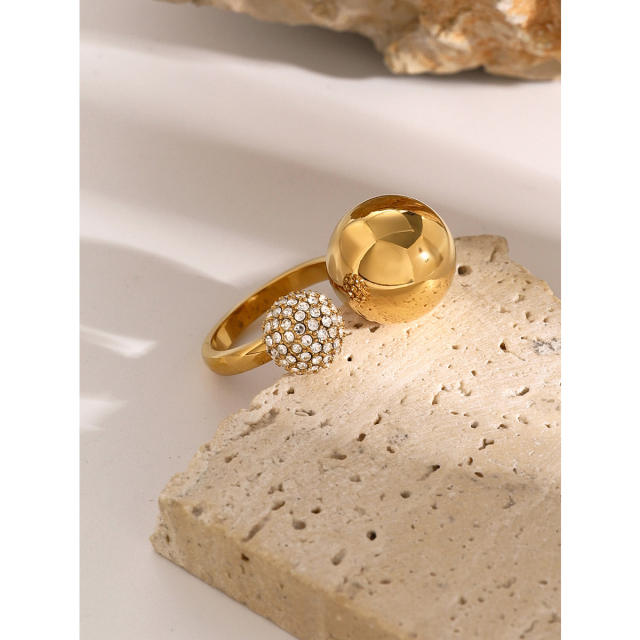 18KG chunky ball bead diamond stainless steel finger rings