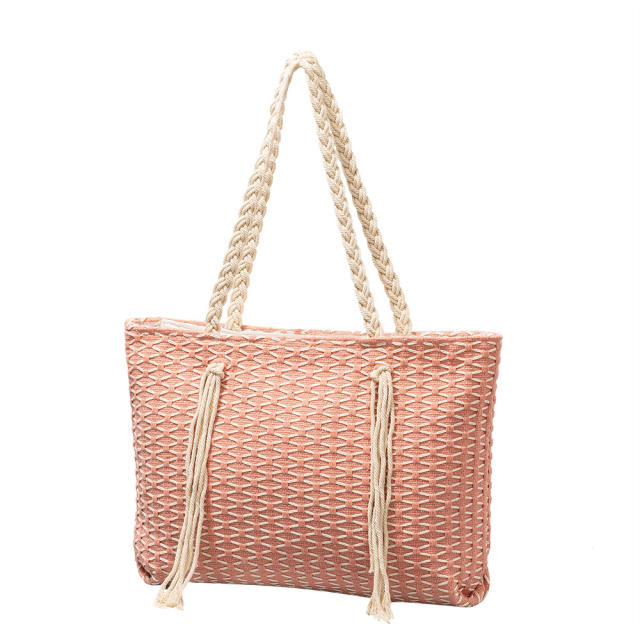 Casual rope tassel canvas beach tote bag