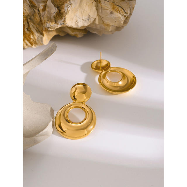 18KG chunky circle dangle stainless steel earrings