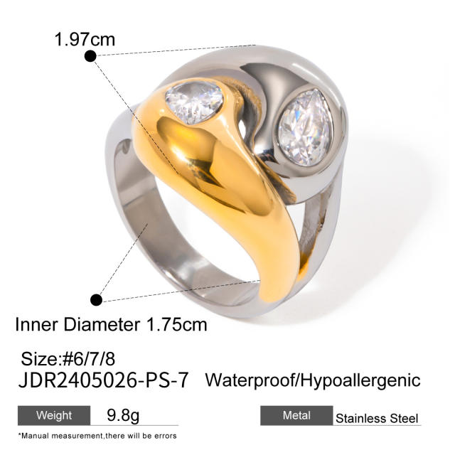 18KG chunky cross drop diamond stainless steel rings rings
